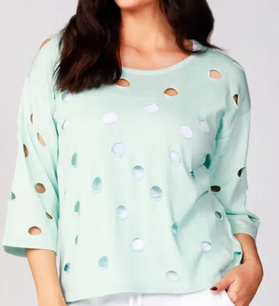 French Kyss Solid Holey Crew Top In Mist In Blue