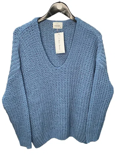 Andree By Unit Chunky V-neck Sweater In Dusty Blue