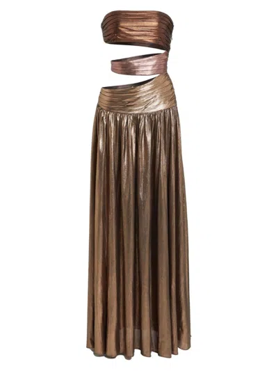 Retroféte Lia Cut-out Strapless Maxi Dress In Brown Ombre