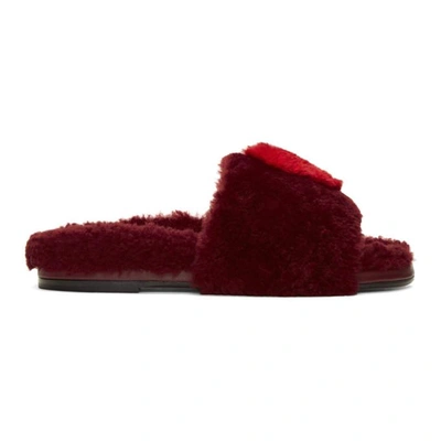 Anya Hindmarch Burgundy Shearling Heart Slides In Red