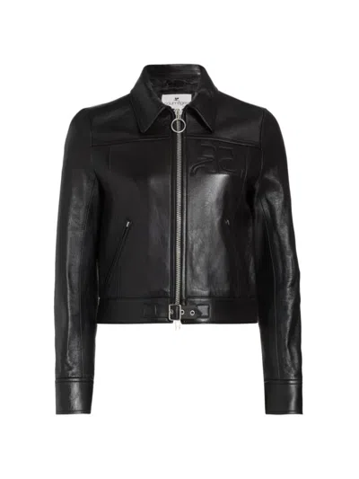 Courrèges Iconic Zip-up Leather Jacket In Black