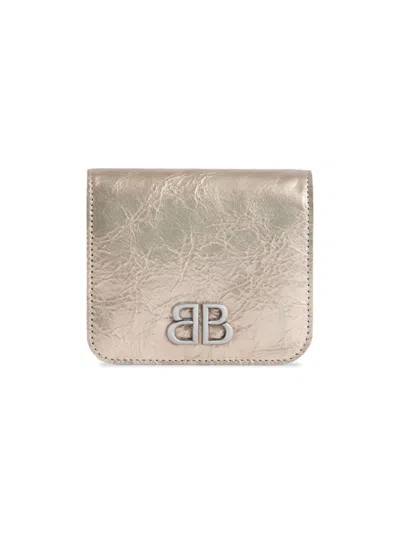 Balenciaga Monaco Flap Leather Cardholder In Beige