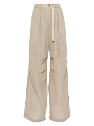 Brunello Cucinelli Belted Cotton-organza Trousers In Dove Grey