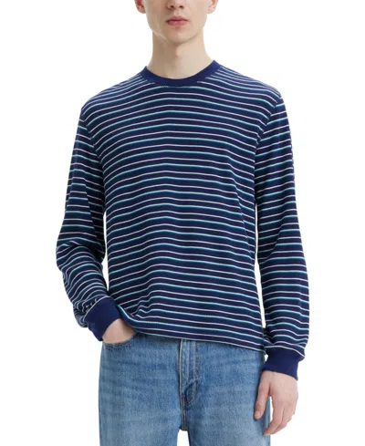 Levi's Men's Waffle Knit Thermal Long Sleeve T-shirt In White Stripe