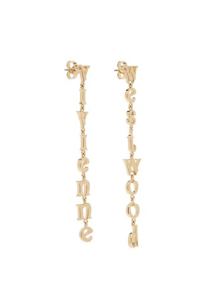 Vivienne Westwood Raimunda Logo Lettering Drop Earrings In Gold