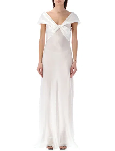 Alberta Ferretti Knot Detailed Sleeveless Maxi Dress In White