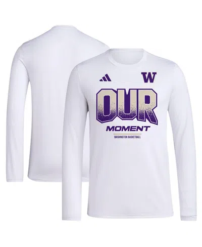 Adidas Originals Unisex Adidas  White Washington Huskies 2024 On-court Bench Our Moment Long Sleeve T-shirt