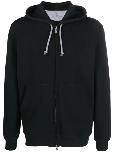 Brunello Cucinelli Zipped Drawstring Hoodie In Black