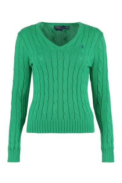 Ralph Lauren Cable-knit Cotton Crewneck Jumper In Green