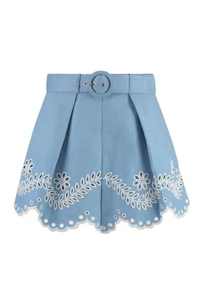 Zimmermann Women's Junie Embroidered Linen Shorts In Blue