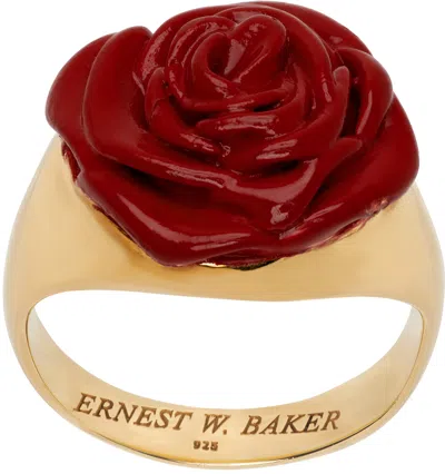 Ernest W Baker Gold & Red Rose Ring In Red Stone