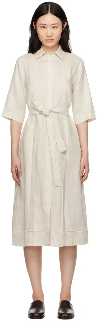 Max Mara Leisure Nocino Belted Linen Midi Shirt Dress In Ecru