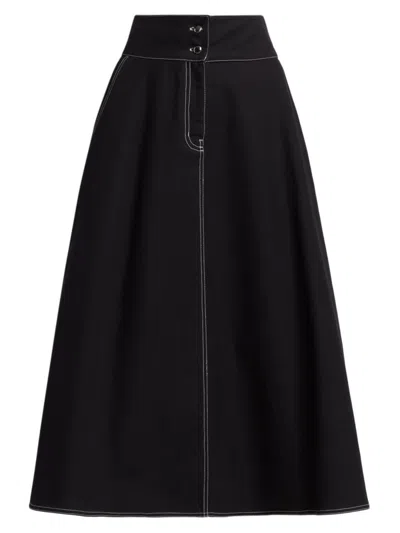 Max Mara Flared Skirt In Cotton And Linen In Black