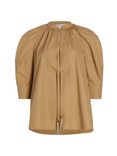 Max Mara Carpi Neck-tie Short-sleeve Shirt In Clay