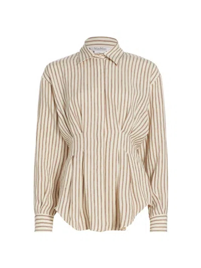 Max Mara Eritrea Darted Striped Flax Shirt In Neutrals