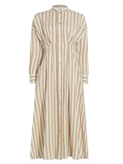 Max Mara Yole Striped Linen Midi Shirt Dress In Neutrals