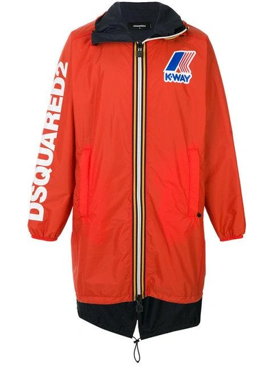 Dsquared2 K-way Reversible Nylon Rain Coat In Navy,orange