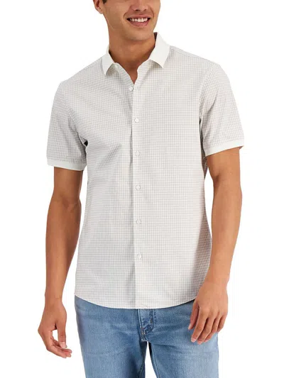 Michael Kors Mens Gingham Collared Button-down Shirt In White