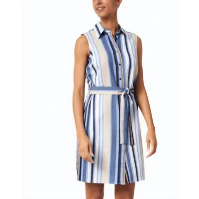 Vilagallo Banus Stripe Sleeveless Shirt Dress In Multi In Blue