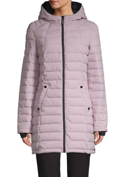 Hfx Women's Scuba Stretch Active Hooded Puffer Coat In Lilac/charcoal In Purple