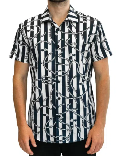 Crwth Men's Regular-fit Barbed Wire-print Stripe Button-down Shirt In Blue