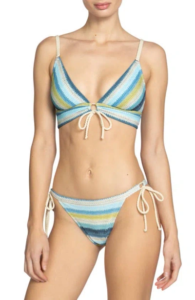 Robin Piccone Women's Lyra Striped Side-tie Bikini Bottom In Blue Honeydew