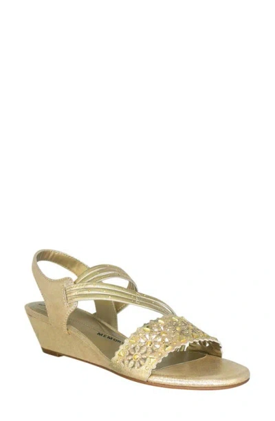 Impo Women's Gatrina Embellished Stretch Wedge Sandals In Gold- Fabric