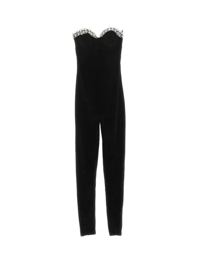 Amen Crystal-embellished Strapless Velvet Jumpsuit In Black