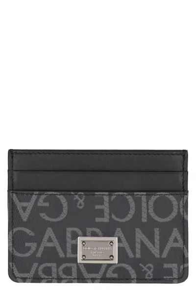 Dolce & Gabbana Logo-print Leather And Woven Card Holder In Black