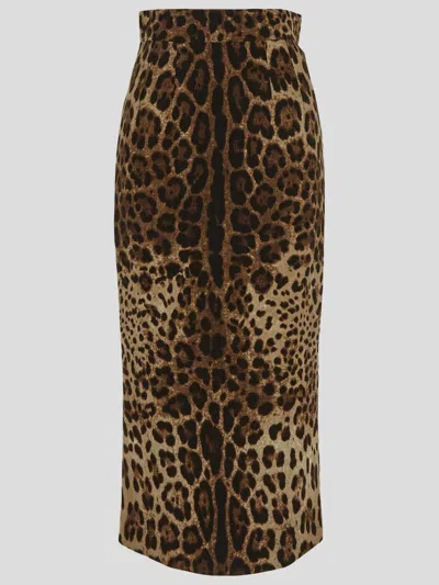Dolce & Gabbana Chenille High Waist Midi Skirt In Leonew