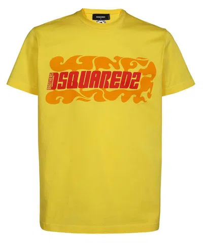 Dsquared2 Cotton Crew-neck T-shirt In Mustard