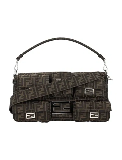 Fendi Maxi Multipocket Baguette In Tobacco Dark Brown