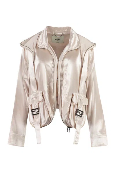 Fendi Padded Jacket With Zip And Snaps In Ivory