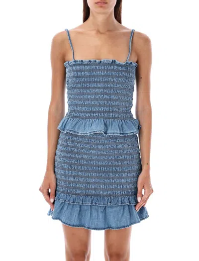 Isabel Marant Étoile Daline Smocked Cotton-chambray Cropped Top In Blue