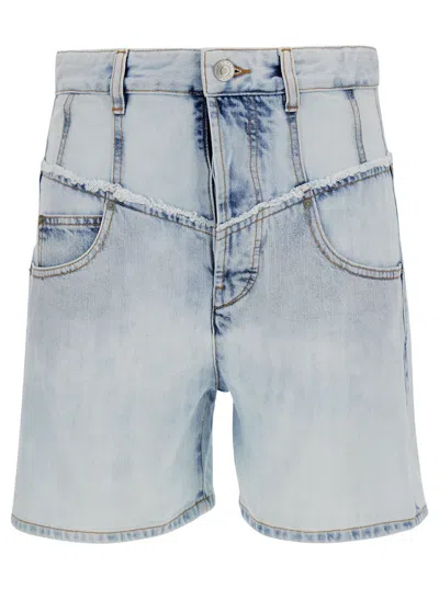 Isabel Marant Light Blue Shorts With Patch Logo And Contrasting Details In Cotton Denim Woman