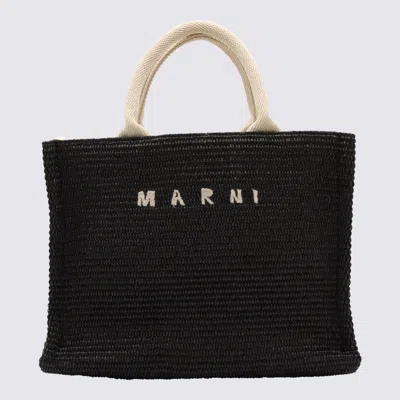 Marni Black Cotton Calf Leather Blend Small Tropicalia Tote Bag