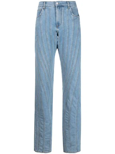 Mugler Seam-embellished Straight-leg High-rise Stretch-denim Jeans In Blue