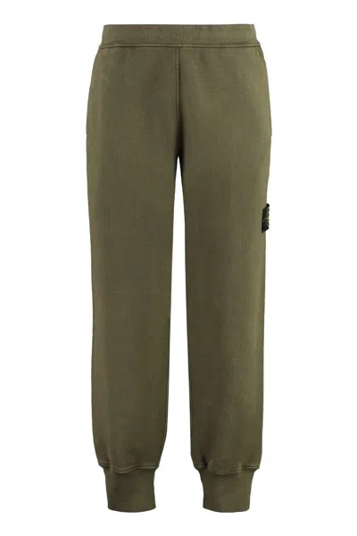 Stone Island Compass-patch Cotton Track Pants In Green