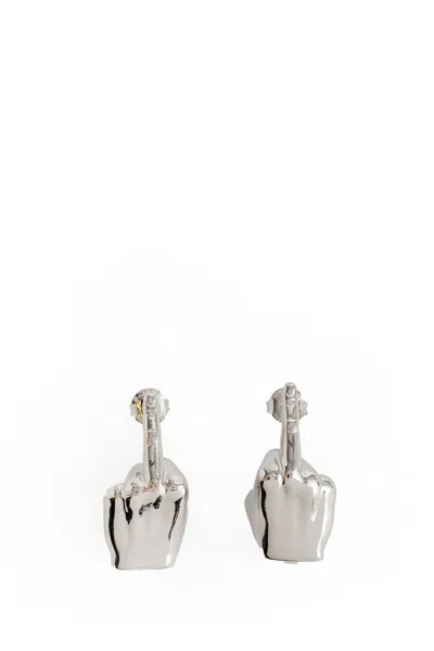 Y/project Mini Fuck You Earrings Pair In Silver