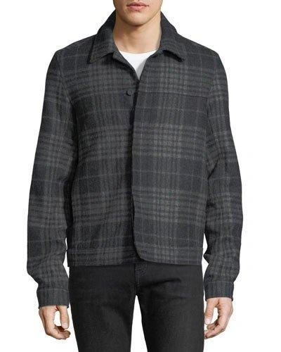 Vince Plaid Trucker Jacket In Charcoal
