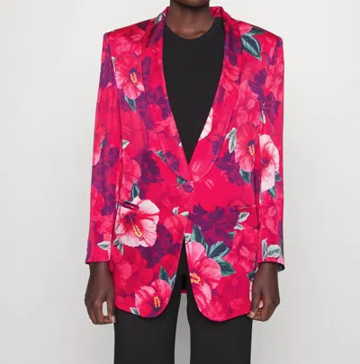 Pinko Hibiscus-print Single-breasted Blazer In Red