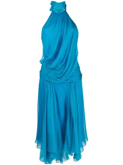 Alberta Ferretti Sleeveless High Neck Midi Dress In Azul
