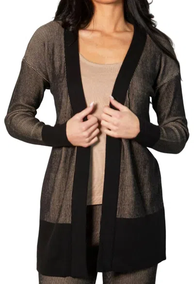 Angel Apparel Two Tone Ribbed Jacket In Sand In Black