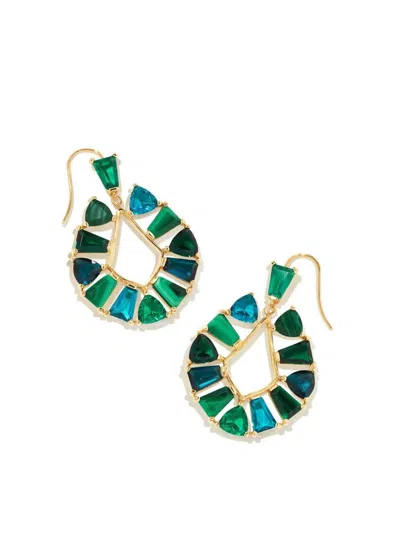 Kendra Scott Blair Jewel Open Frame Earrings In Gold Emerald Mix In Green