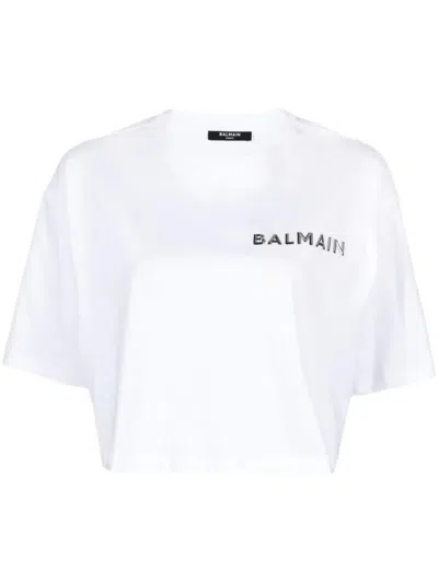 Balmain Cropped T-shirt Clothing In White