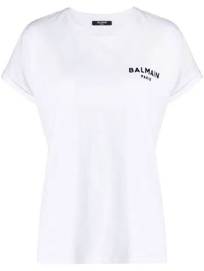 Balmain Flock Detail T-shirt Clothing In White