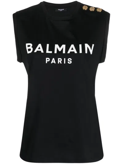 Balmain Sleeveless Cotton Top In Black