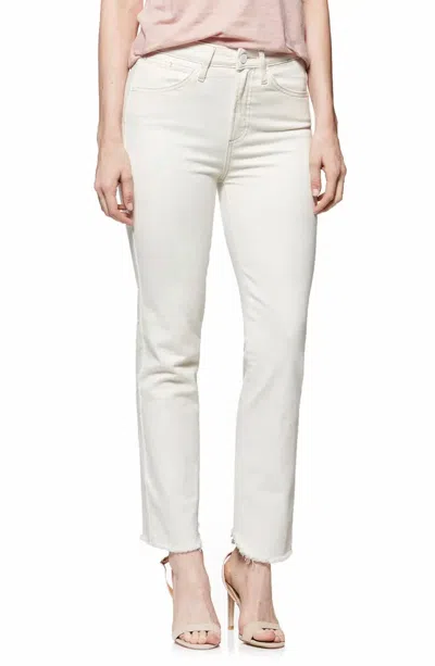 Paige Hoxton Straight Ankle Jean With Fray Hem In Cream In Beige