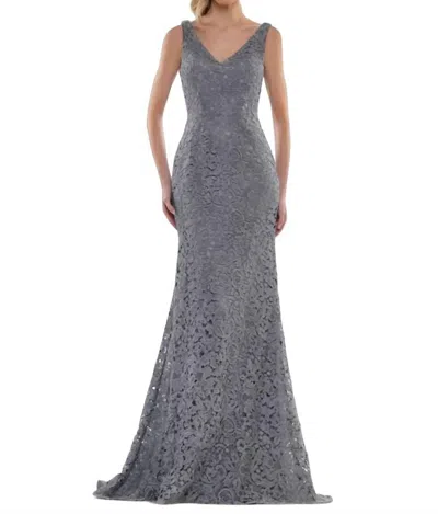 Marsoni By Colors Lace A-line Gown In Wedgewood In Silver