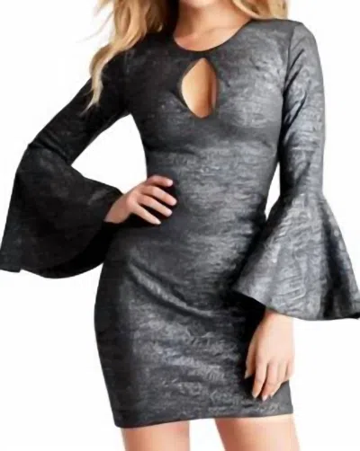 Jovani Bell Sleeve Glitter Dress In Grey